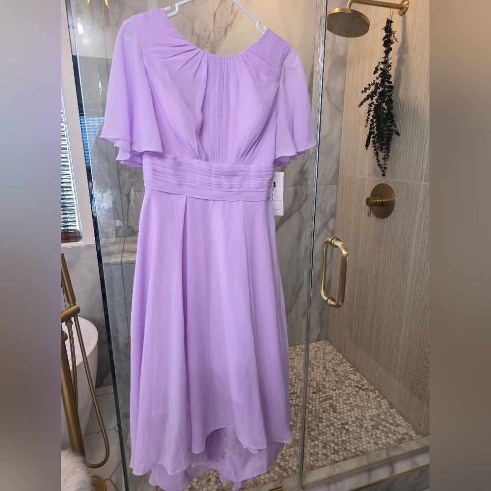 Lavender Chiffon Midi Dress with Pleated Waist